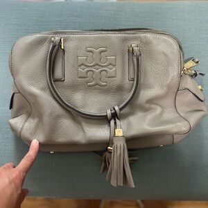 Tory Burch Gray Leather Tote Bag